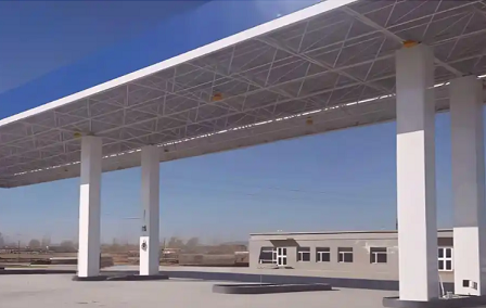 湟中钢结构加油站罩棚_螺栓球网架_挑檐_形象柱!