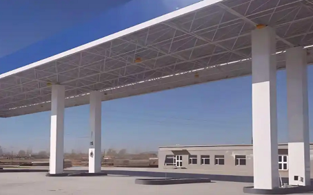 湟中钢结构加油站罩棚_螺栓球网架_挑檐_形象柱!